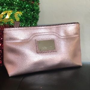 Victoria Secret Blush Metallic Faux Leather Clutch EUC